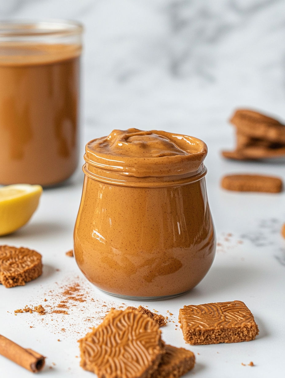 A jar of homemade Lotus Biscoff spread.