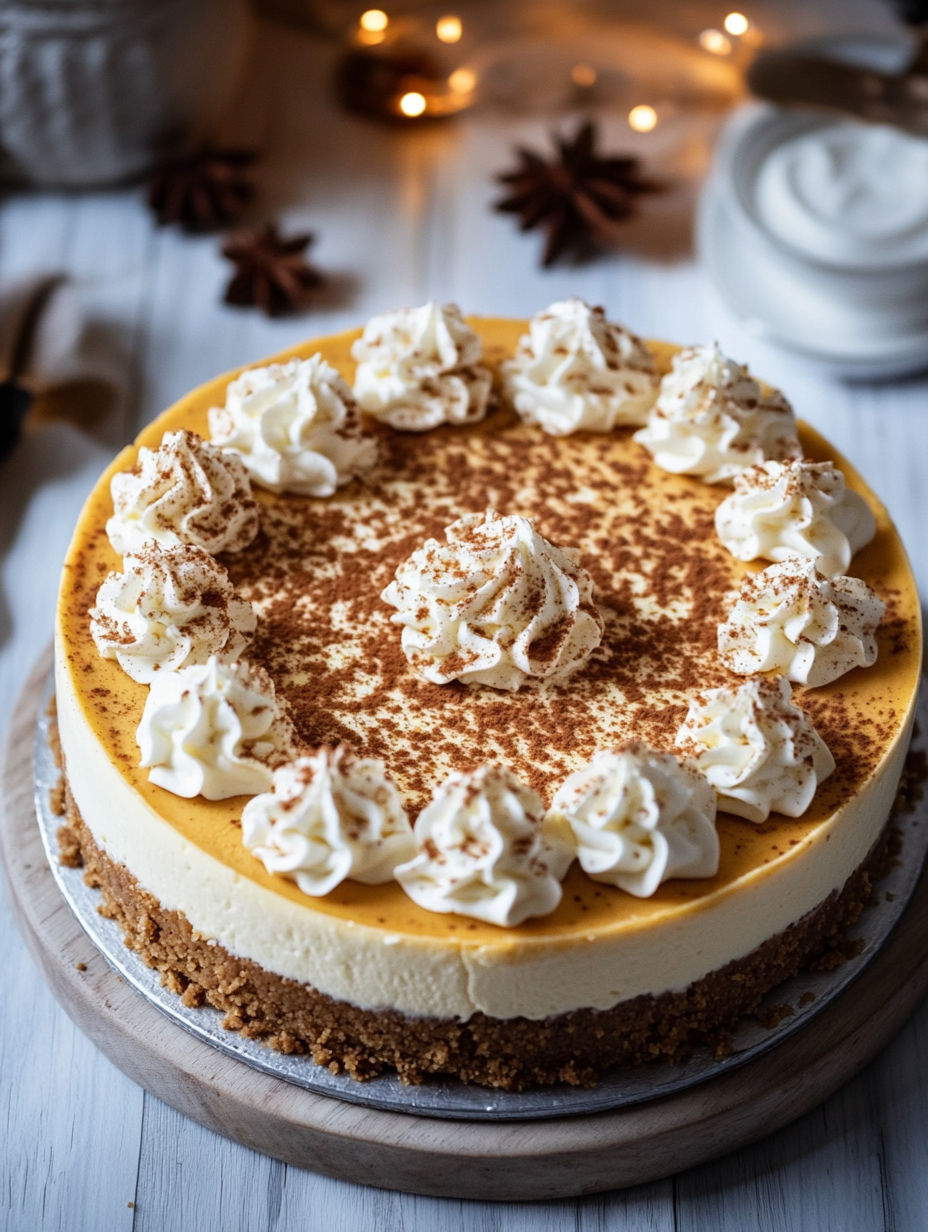 A slice of pumpkin pie cheesecake.