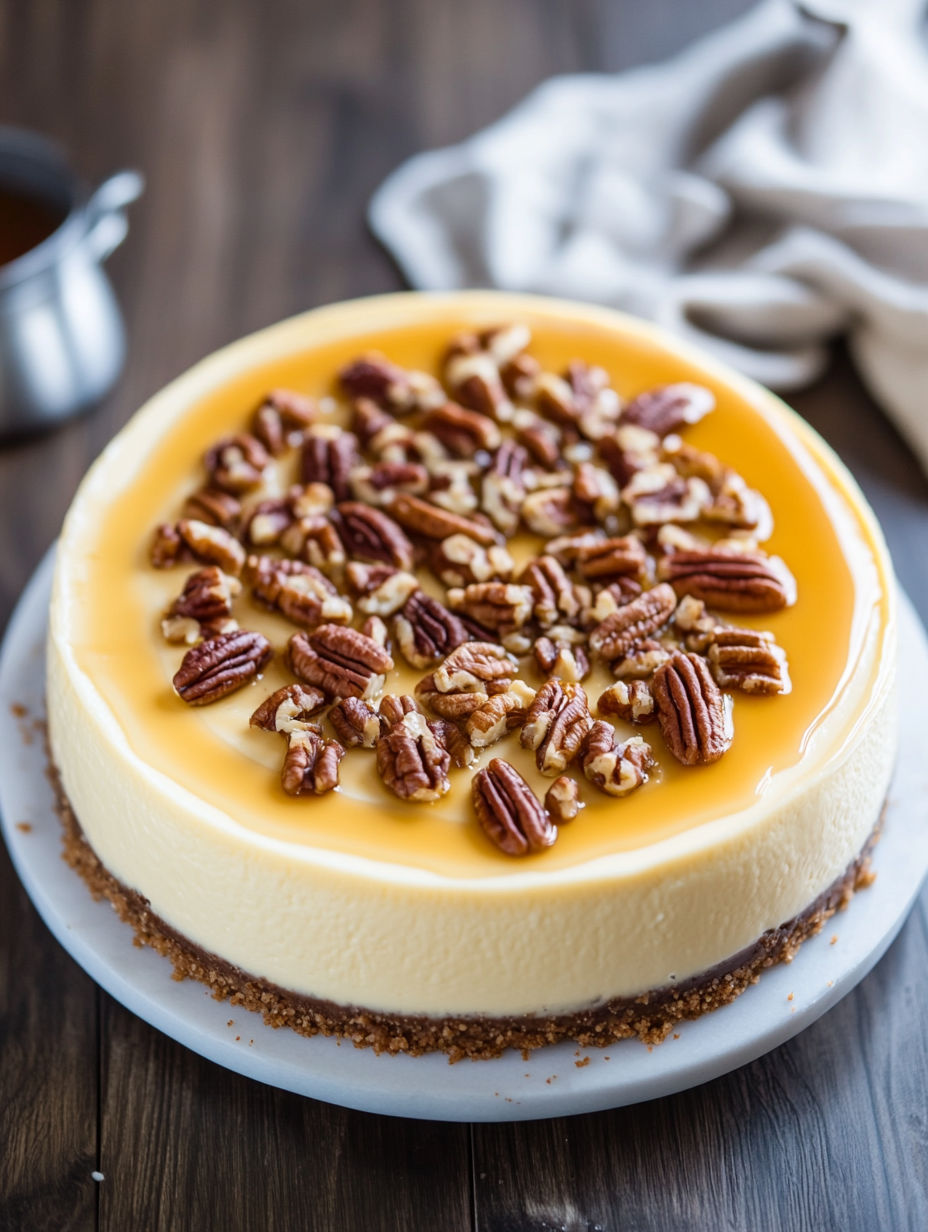 A slice of maple pecan cheesecake.