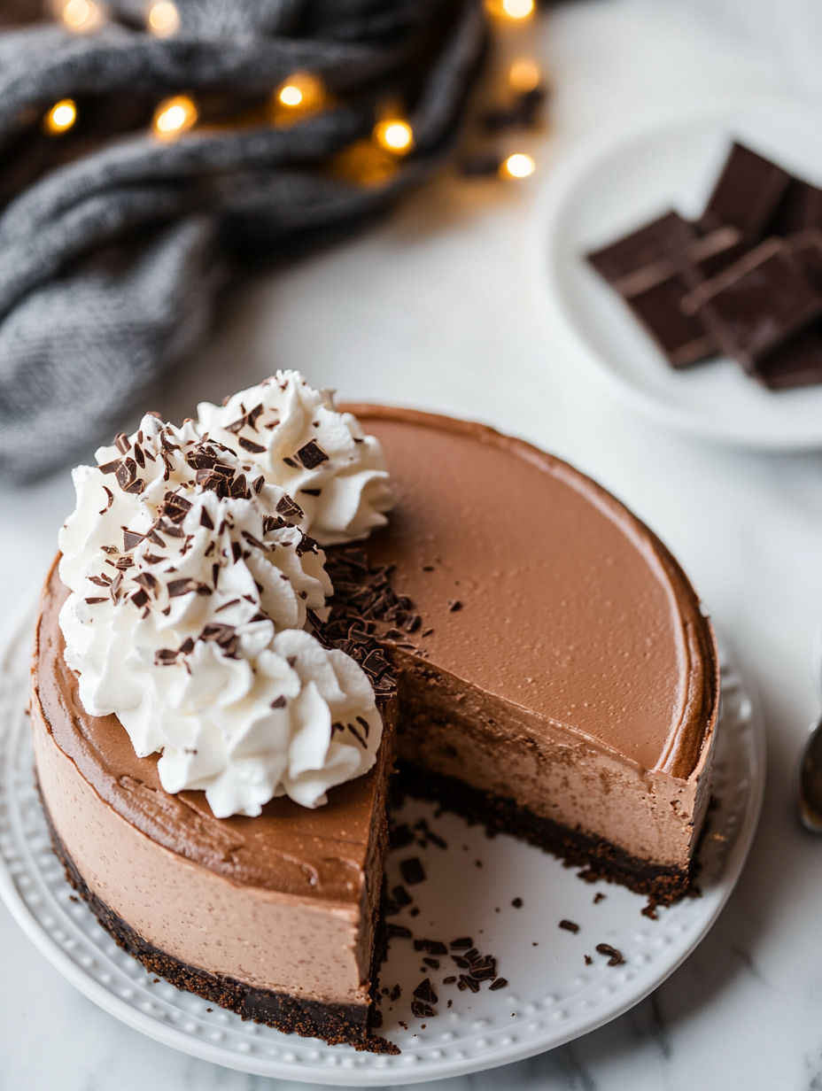 A slice of chocolate espresso cheesecake.