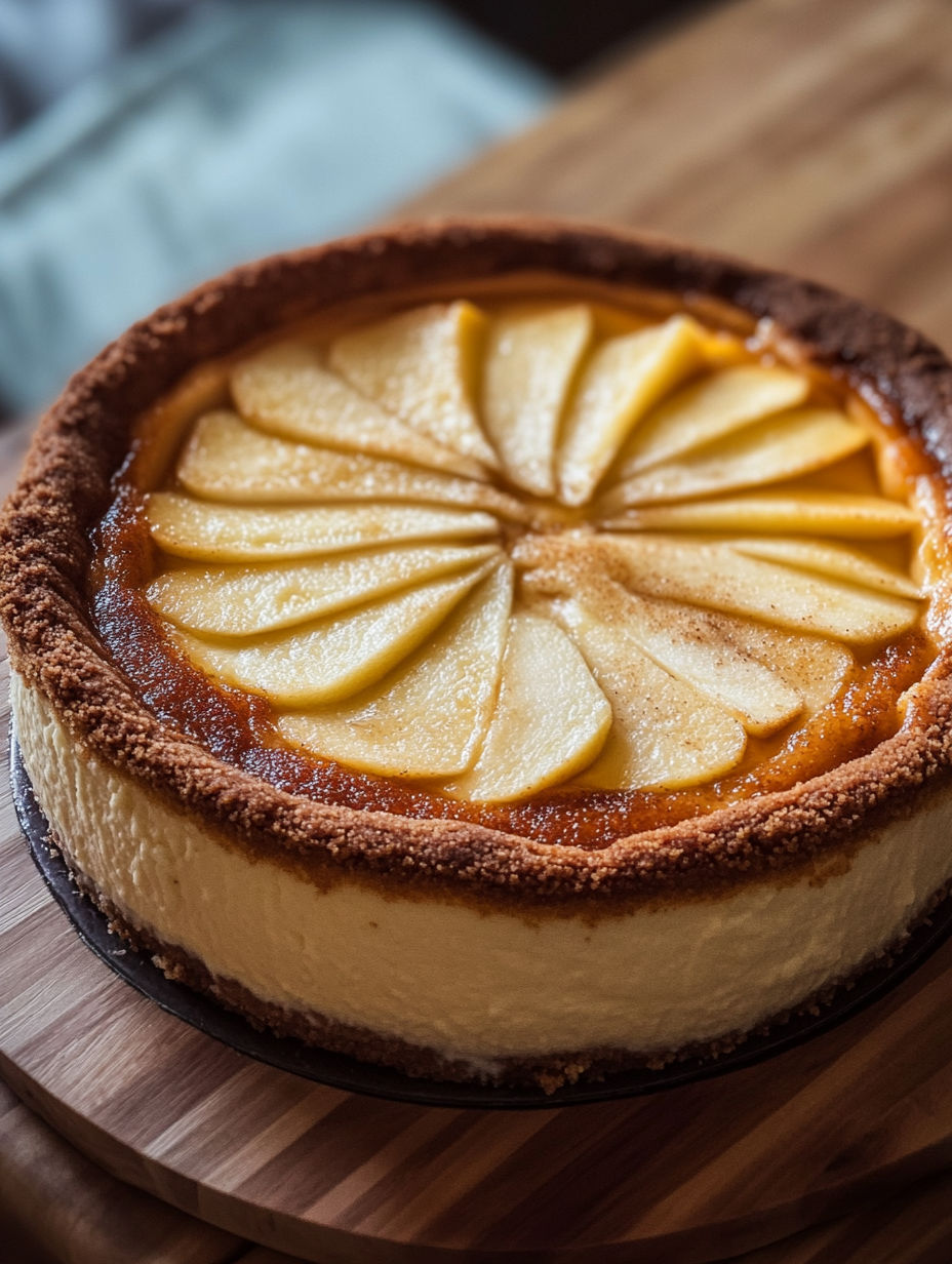 A slice of apple cinnamon cheesecake.