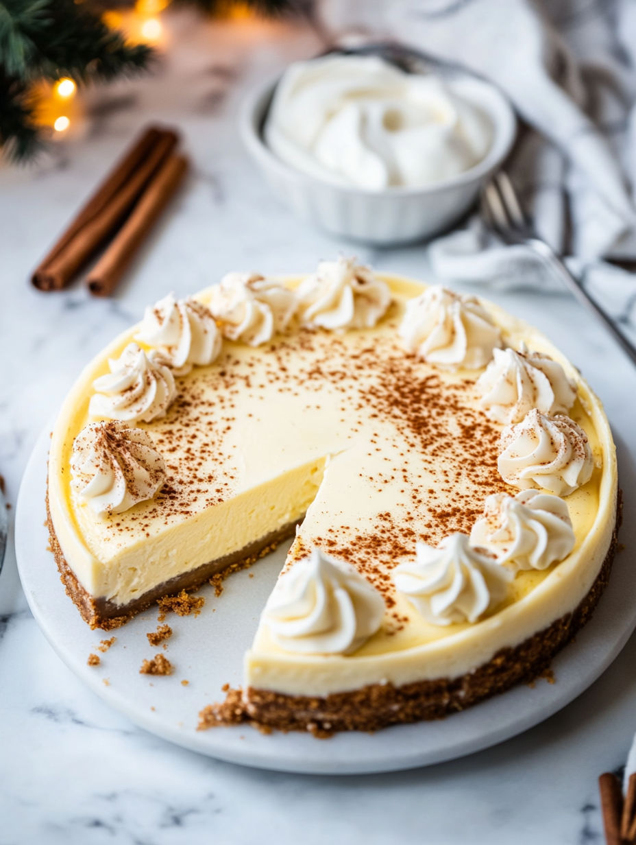 A slice of spiced rum cheesecake.