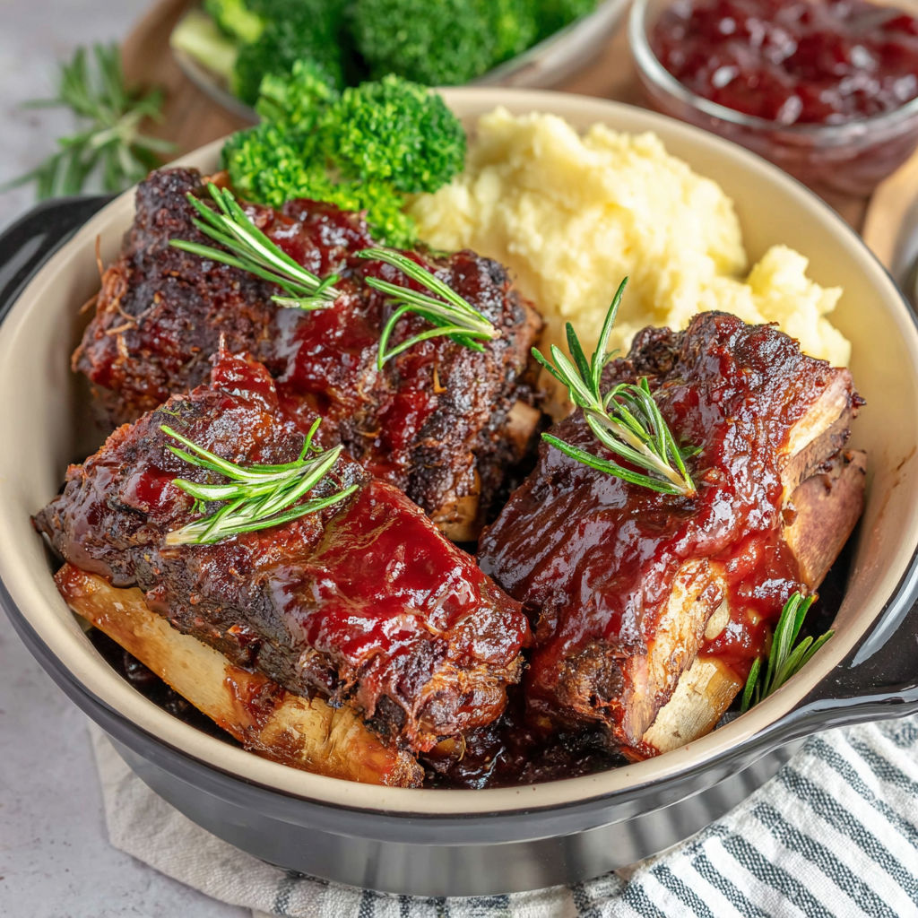 A crockpot filled with BBQ beef ribs.