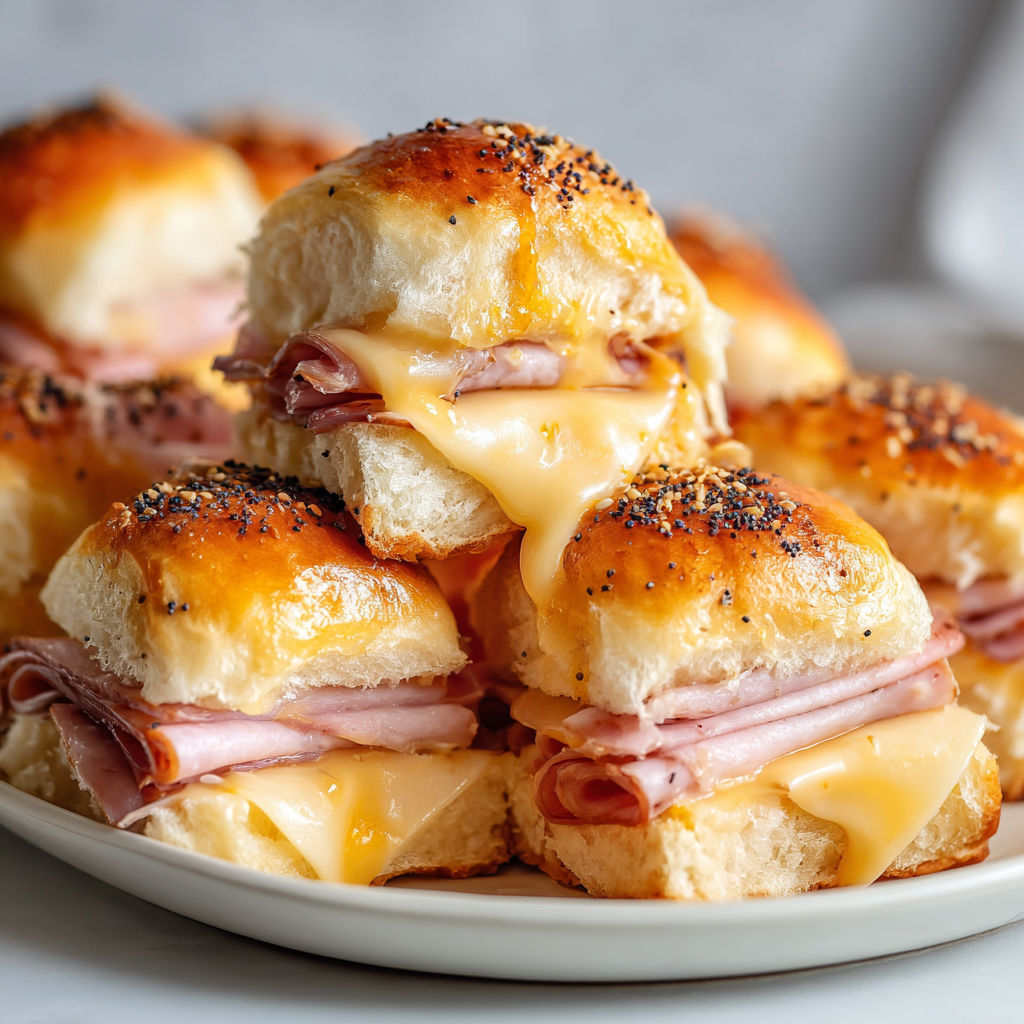 A plate of ham and cheese sliders.