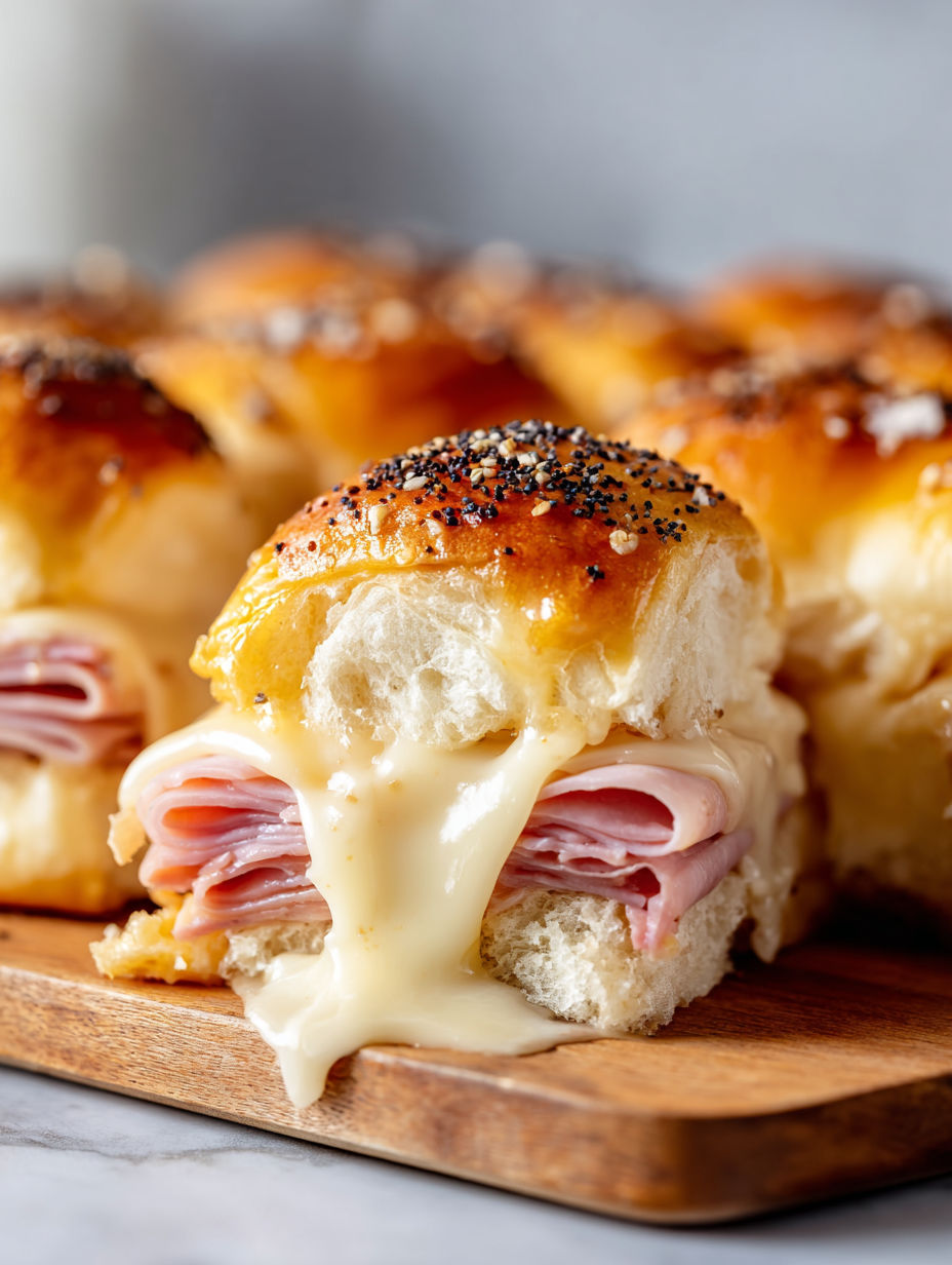 A plate of ham and cheese sliders.