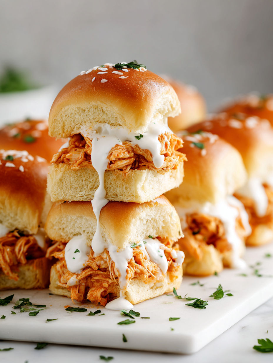 A stack of Buffalo Chicken Sliders.