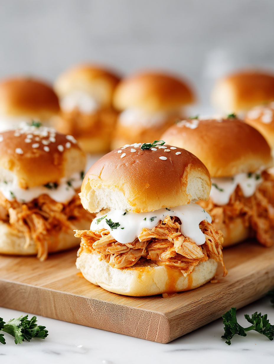 A plate of buffalo chicken sliders.