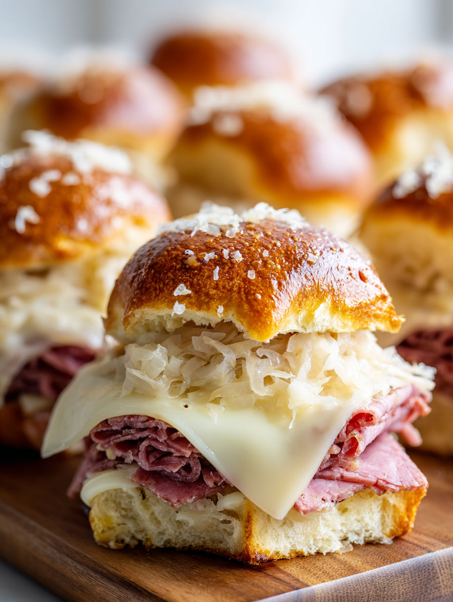 A plate of Reuben sliders.