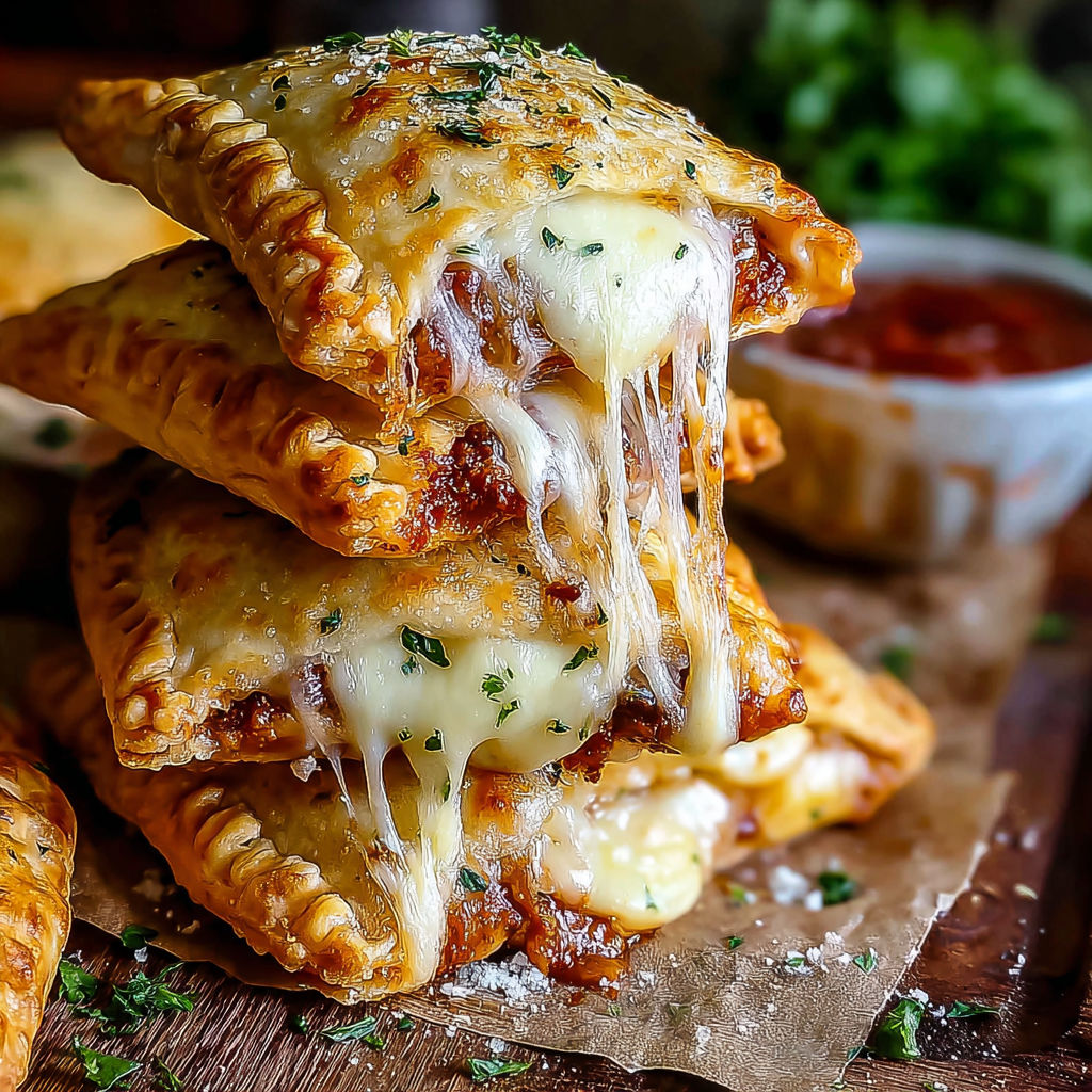 A stack of cheese pizza pockets.