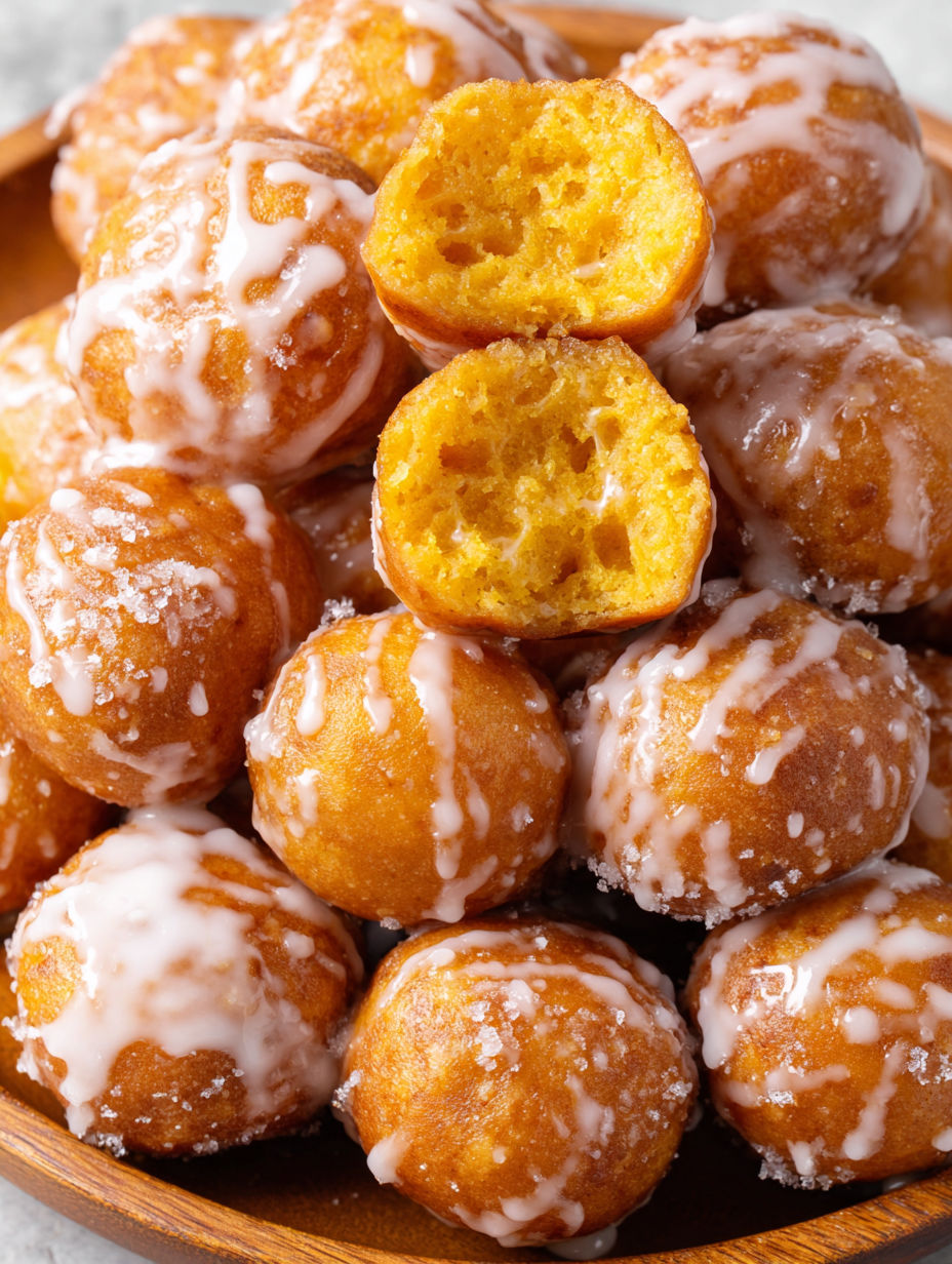 Pumpkin donut holes with icing.