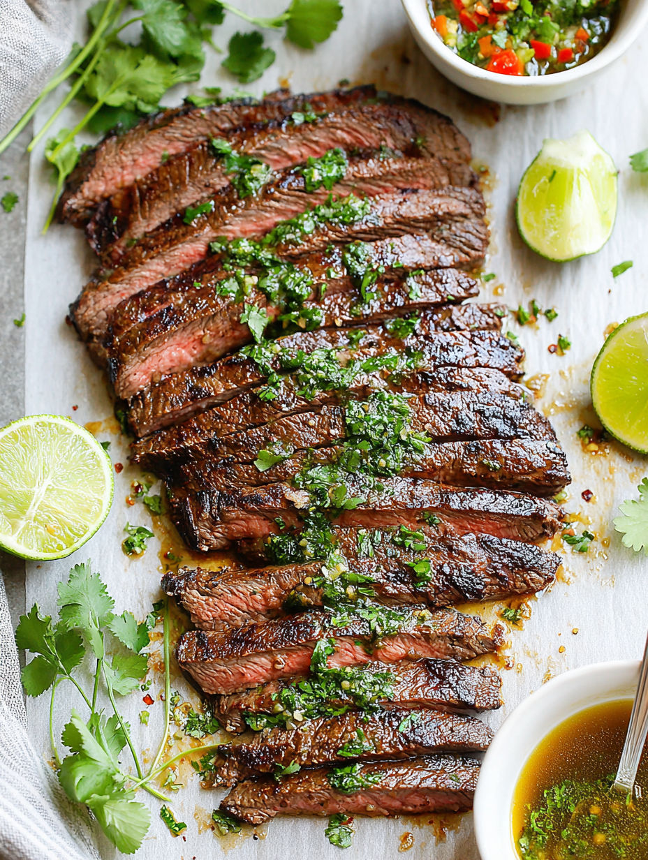 A close up of a delicious carne asada steak.