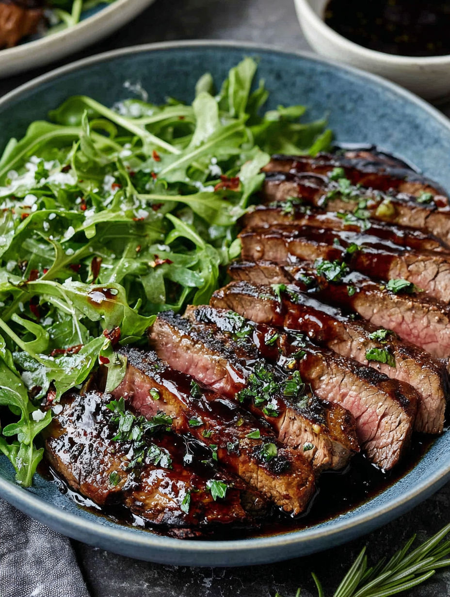A plate of steak and salad.