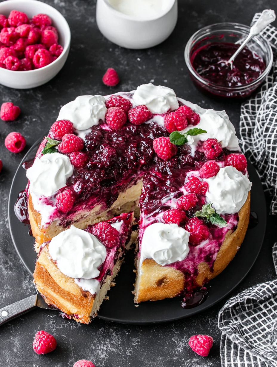 A slice of white chocolate raspberry dream cake.