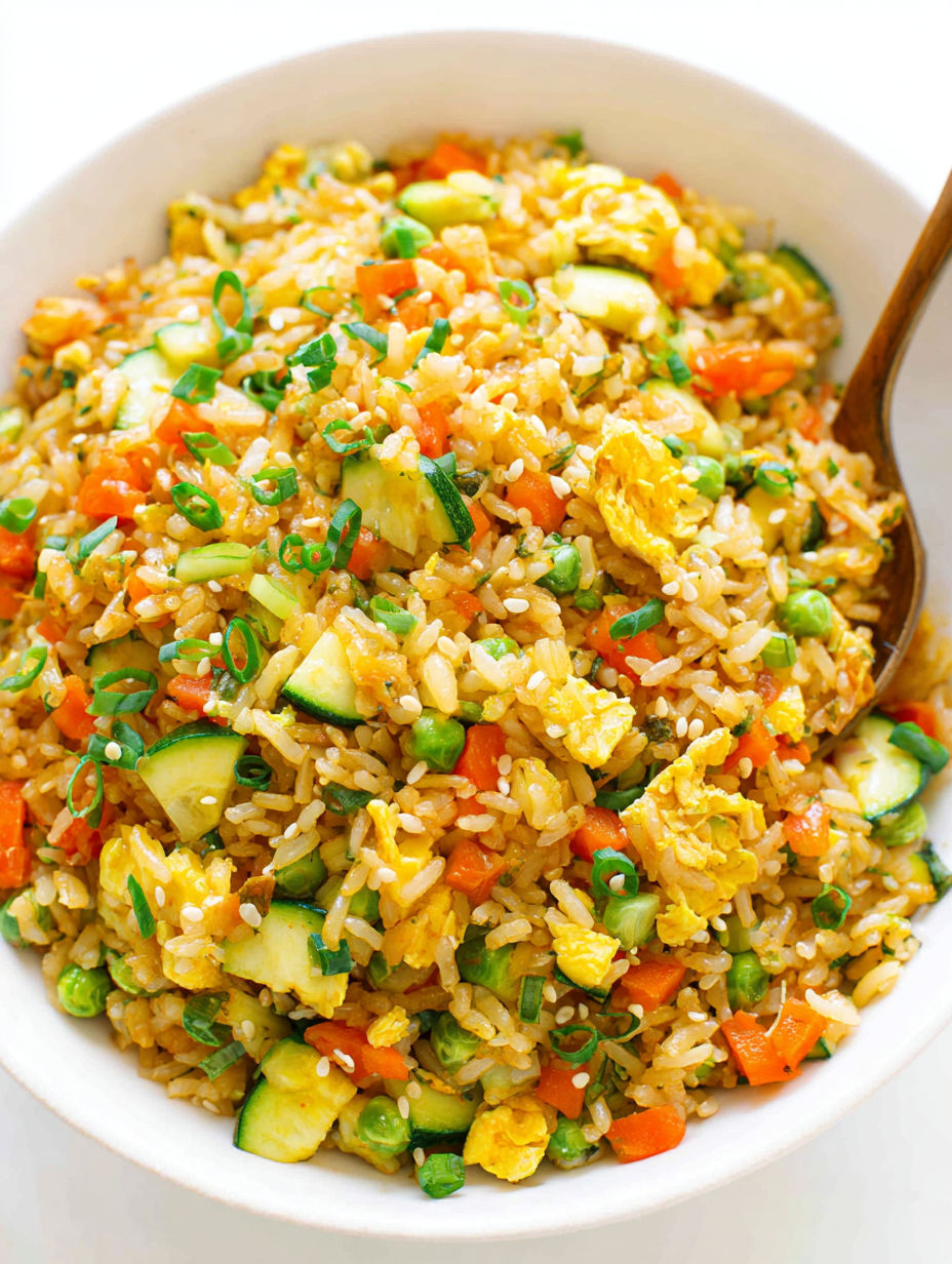 A bowl of rice with vegetables and a spoon.