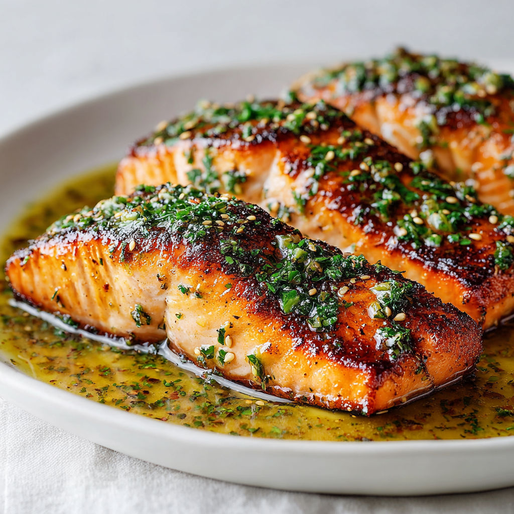 Pan seared salmon with lemon vinaigrette.