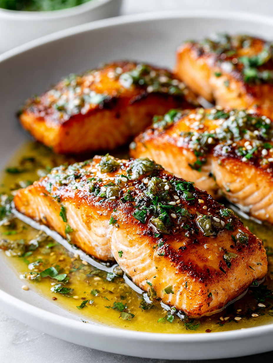 Pan seared salmon with lemon vinaigrette.