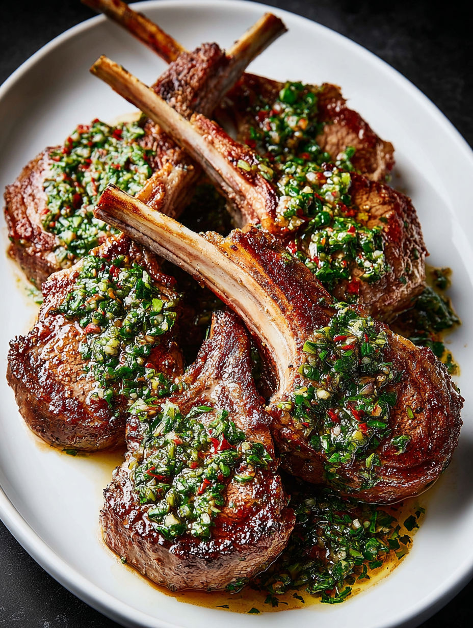Lamb chops with garlic chimichurri.