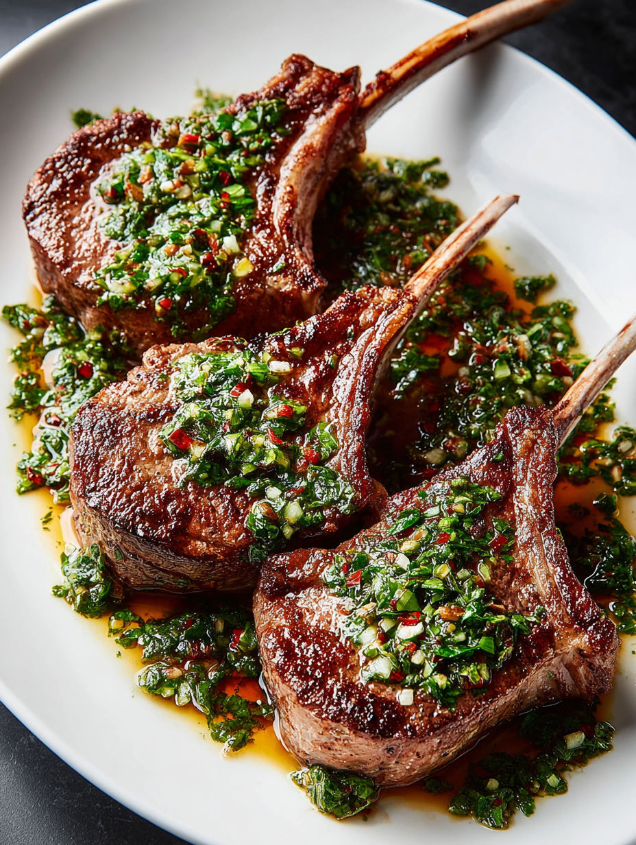 Lamb chops with garlic chimichurri.