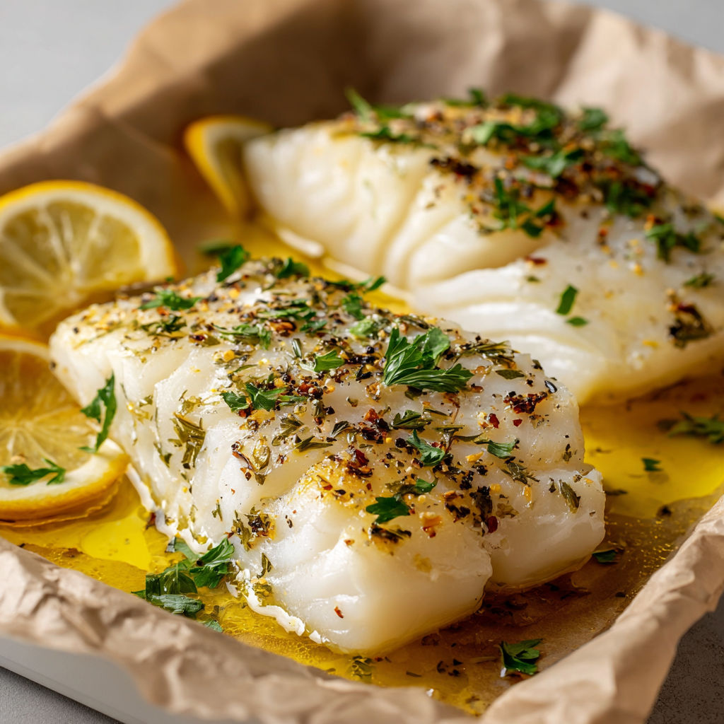 Baked lemon herb cod.