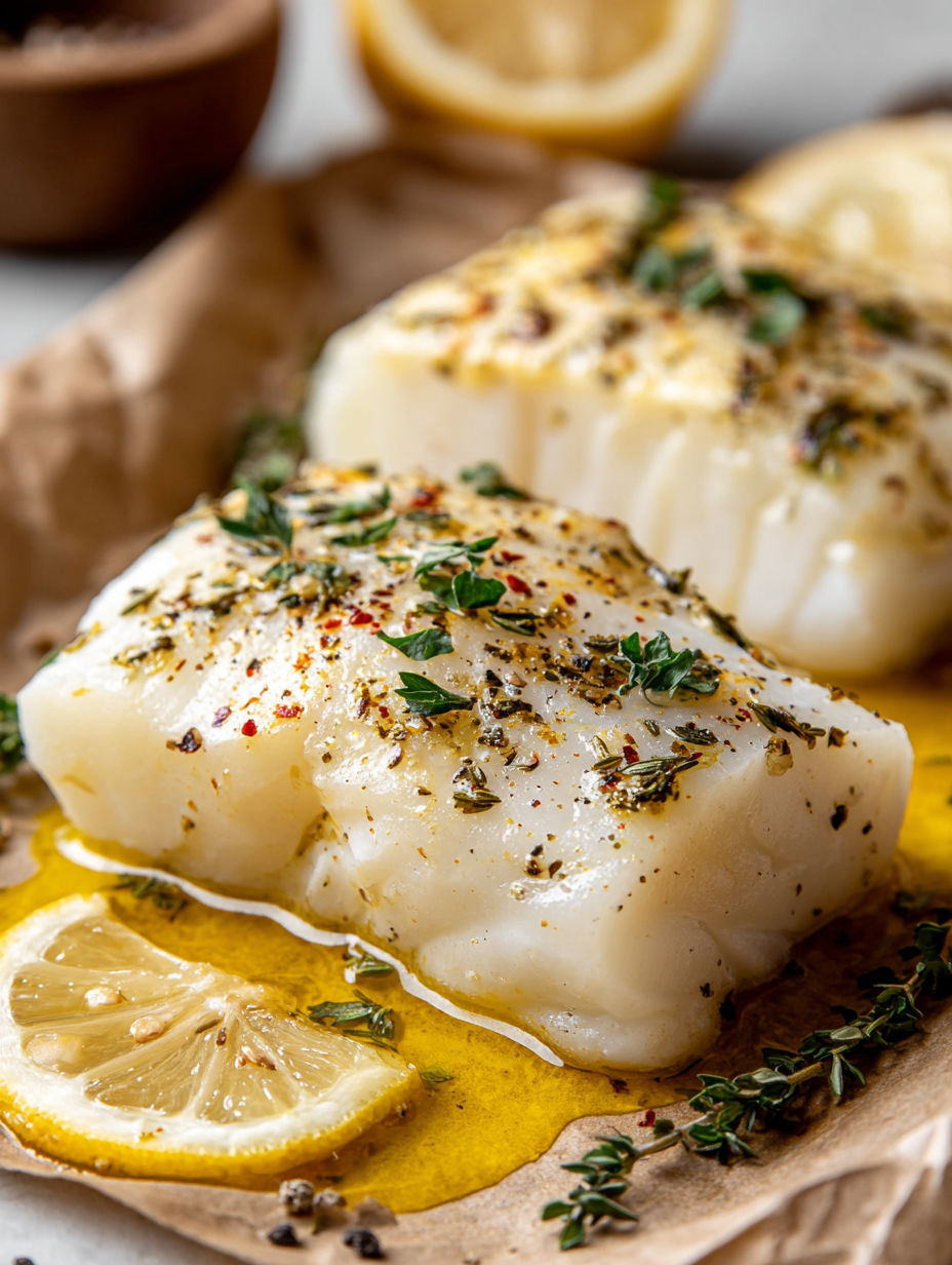 Baked lemon herb cod.