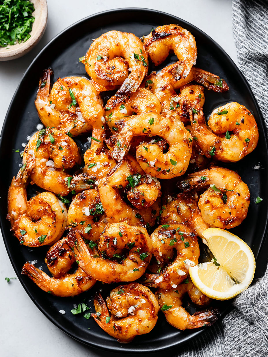 A plate of grilled Cajun shrimp.