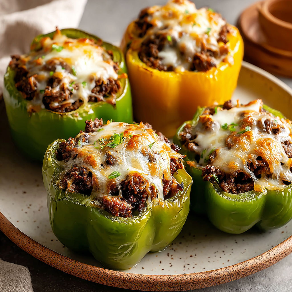 A plate of Philly Cheesesteak Stuffed Peppers.
