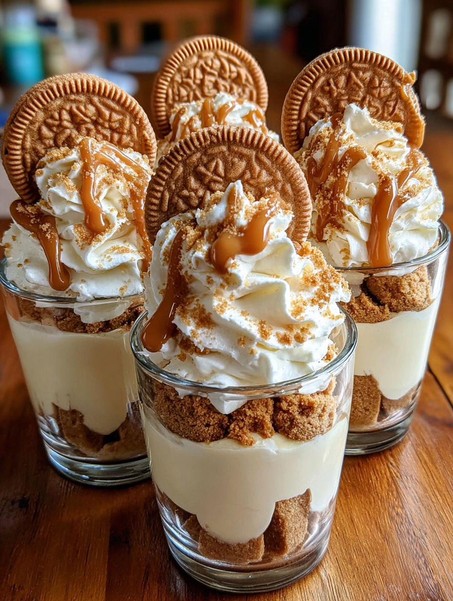A dessert with cookies and whipped cream.