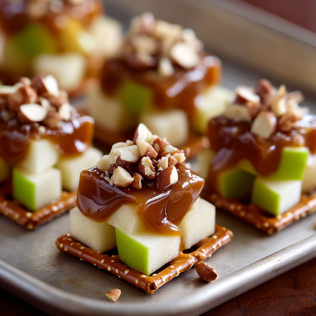 A tray of caramel apple pretzel bites.