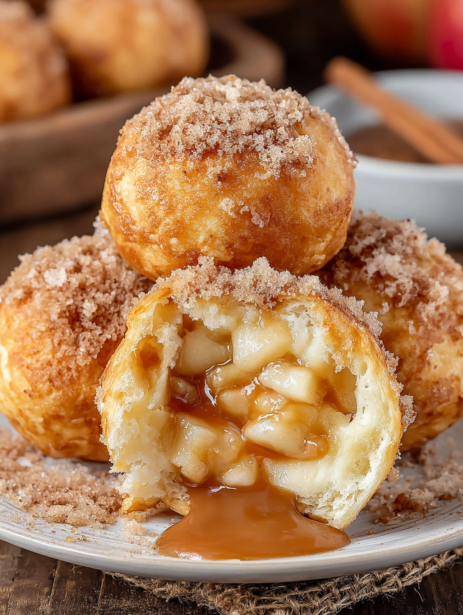 A plate of doughnuts with caramel sauce drizzled on top.