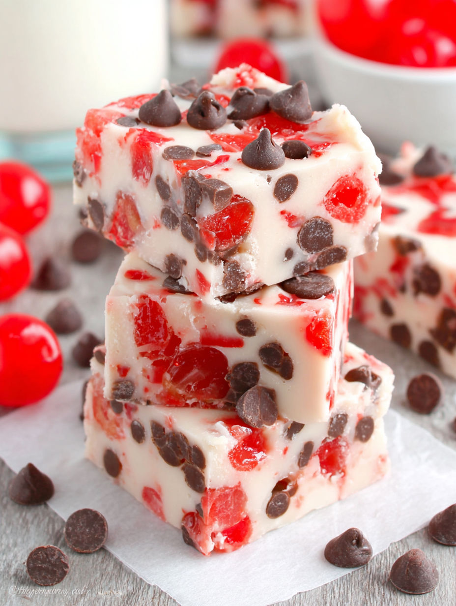A close up of a piece of cake with chocolate and red toppings.