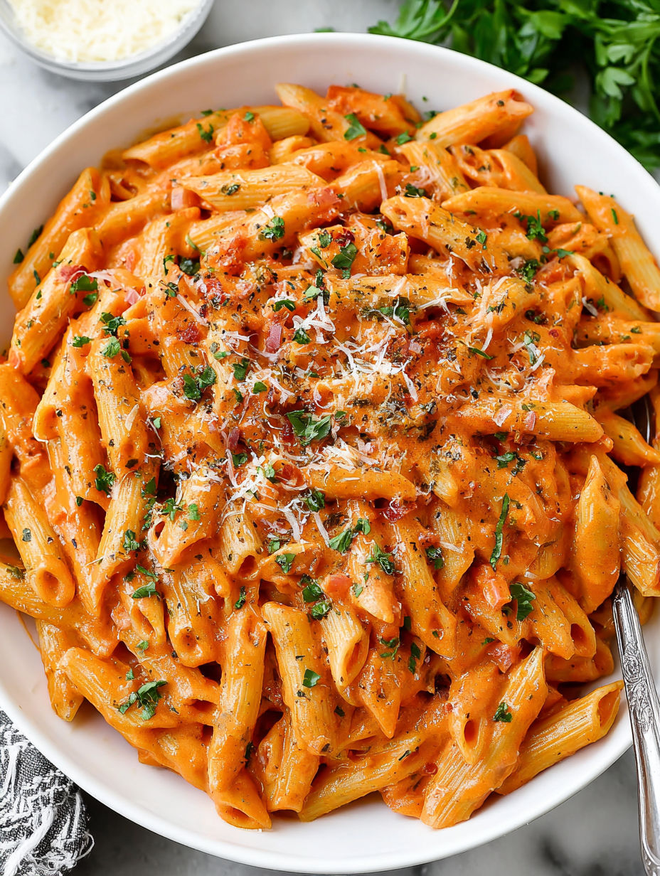 A bowl of penne alla vodka.
