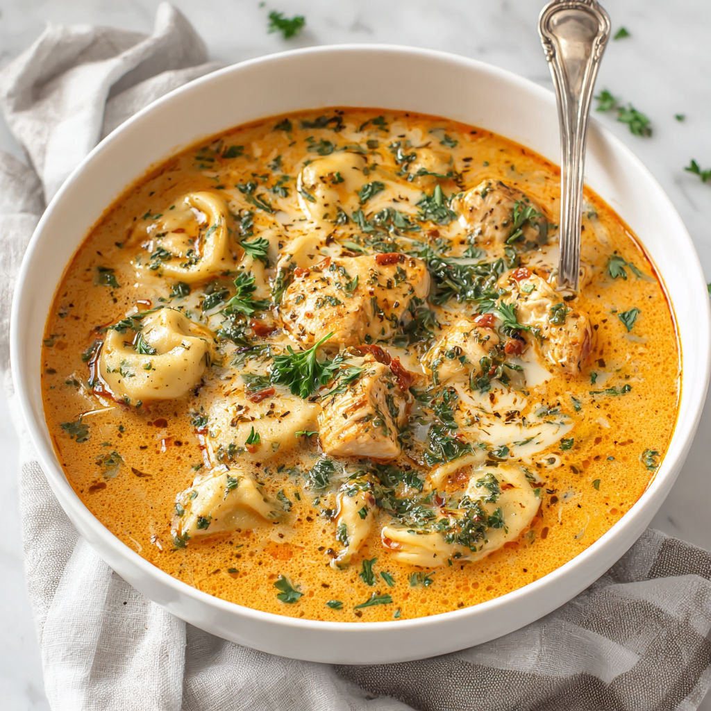 A bowl of soup with chicken and vegetables.