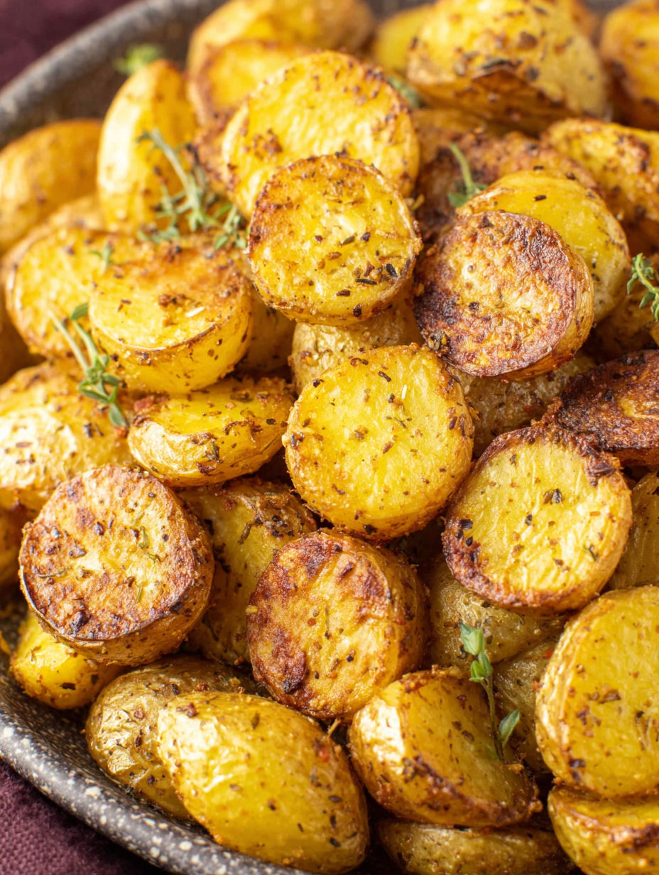 Roasted potatoes with herbs on top.