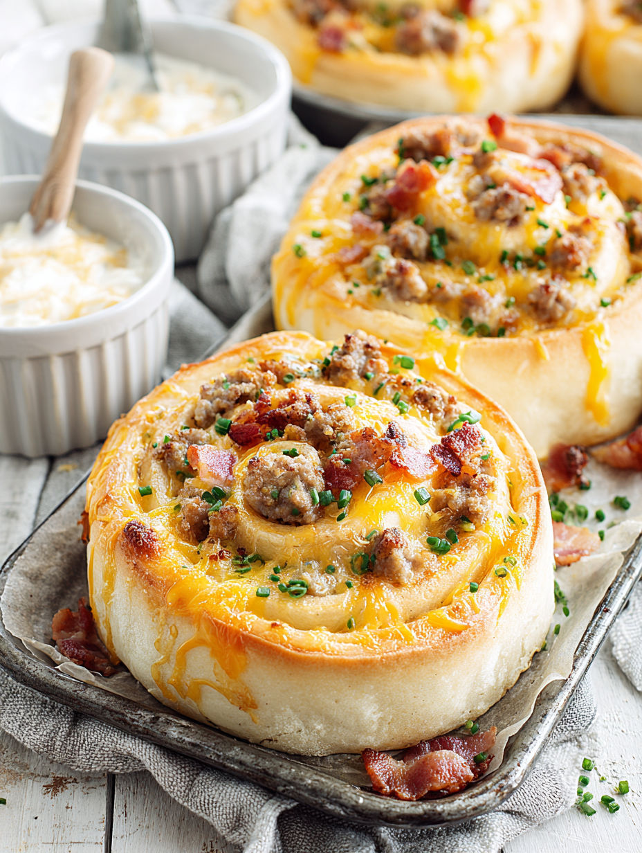 Two French onion breakfast rolls on a plate.