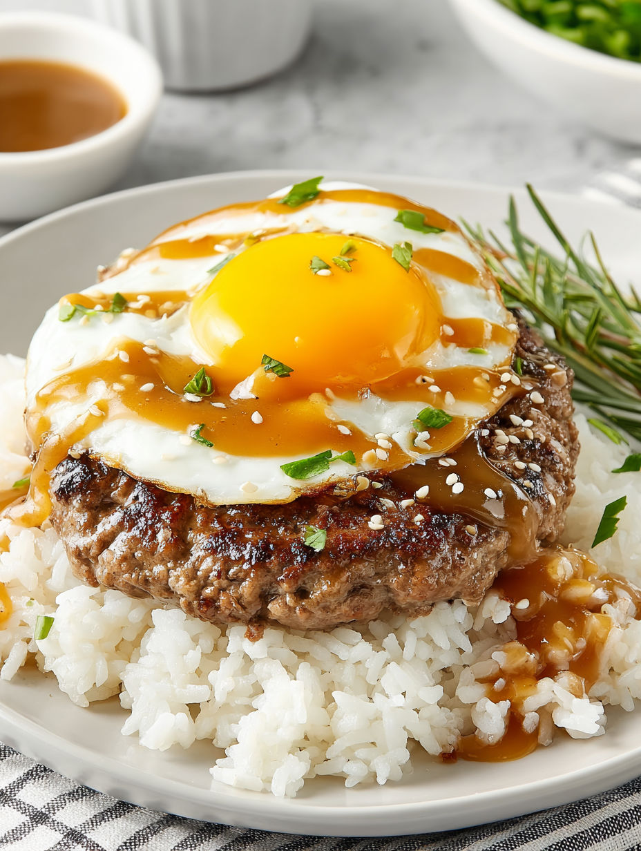 A plate of food with a fried egg on top.