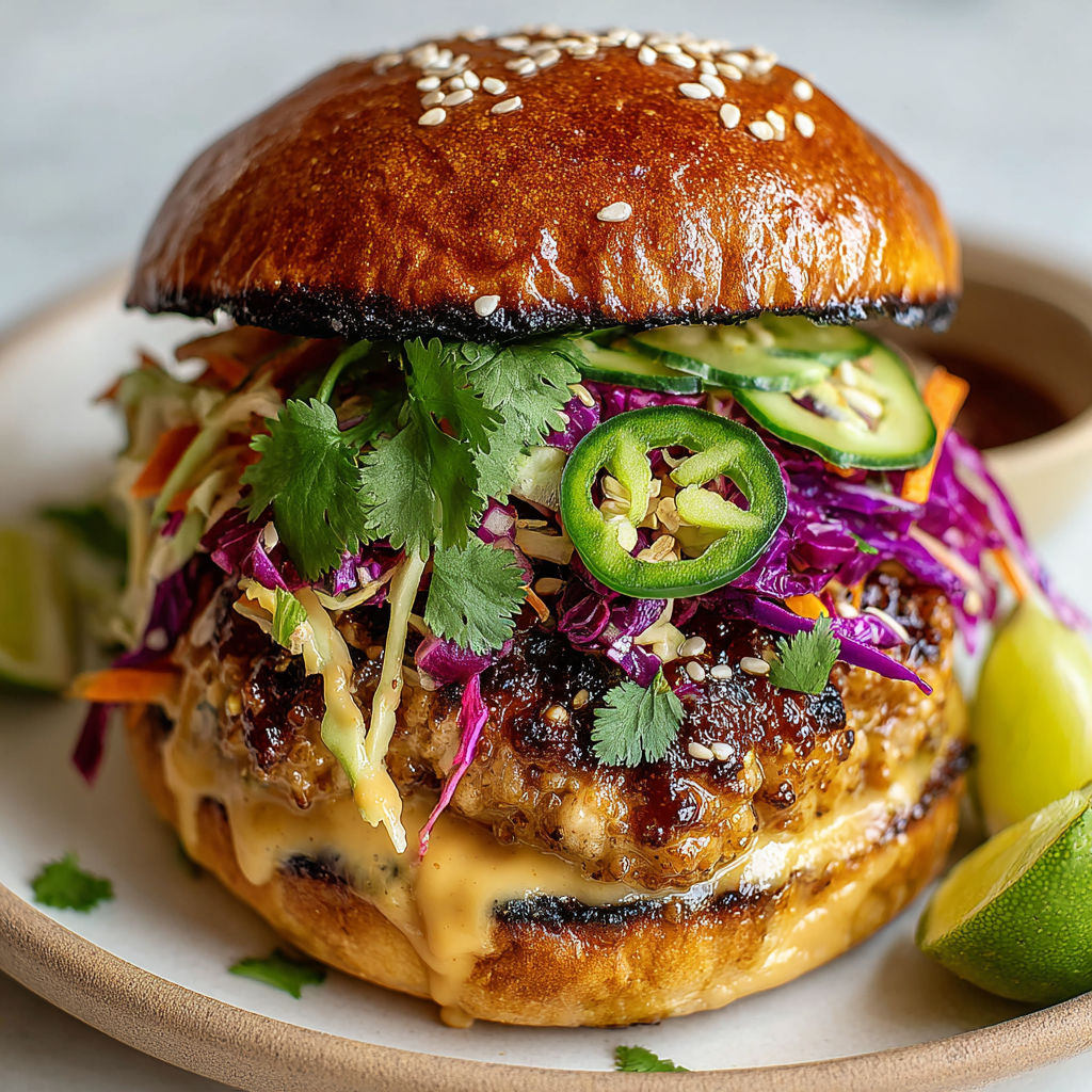 A Thai Sweet Chili Chicken sandwich with lettuce and pickled vegetables.