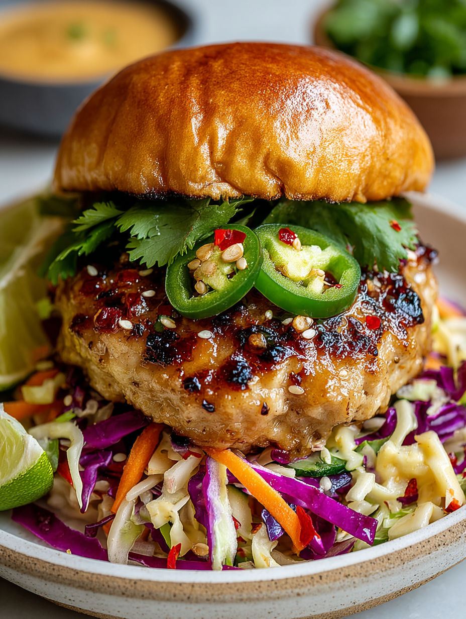 A Thai Sweet Chili Chicken sandwich with lettuce, carrots, and jalapenos.