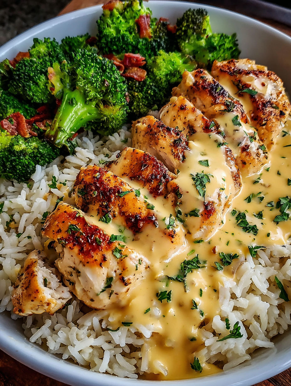 A plate of rice with chicken and broccoli.
