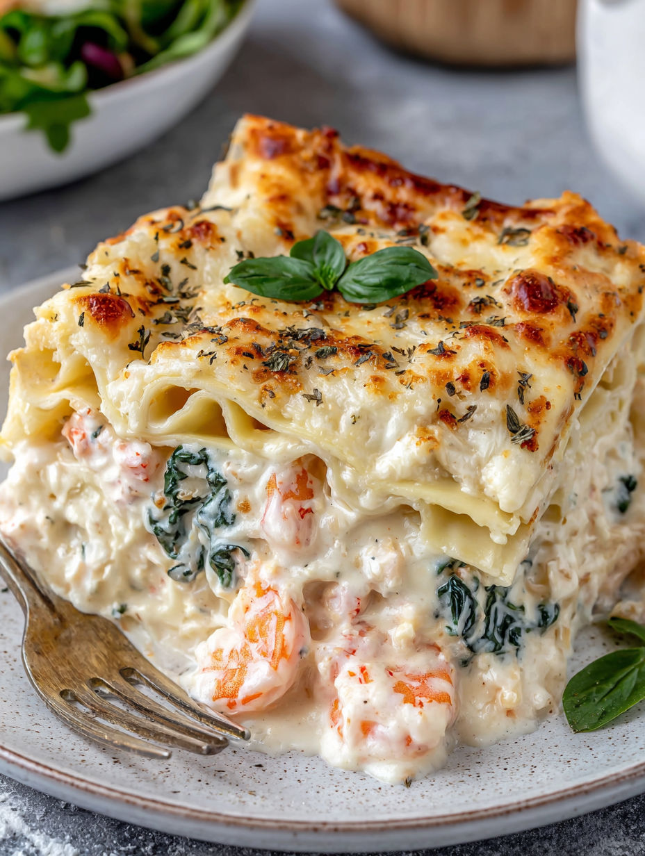 A delicious seafood lasagna fusion delight.