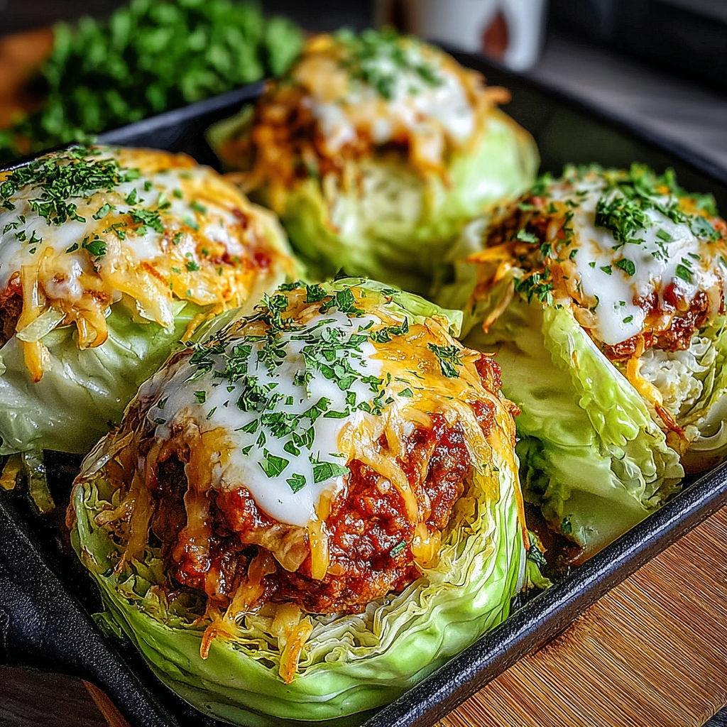 A pan of oven-baked cabbage burgers.