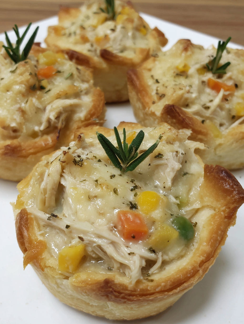 A muffin tin filled with chicken pot pie.
