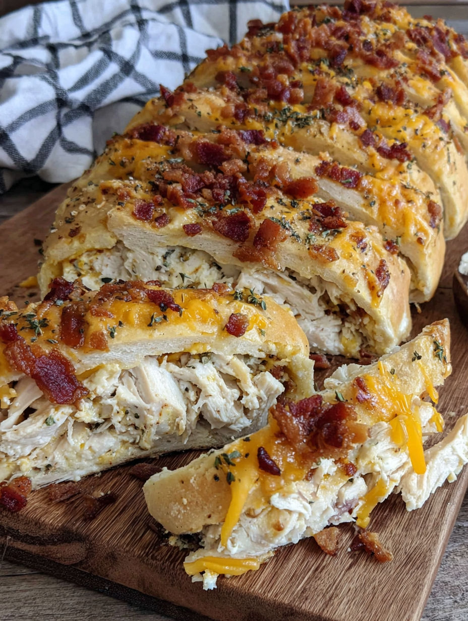 A slice of chicken bacon ranch stromboli.