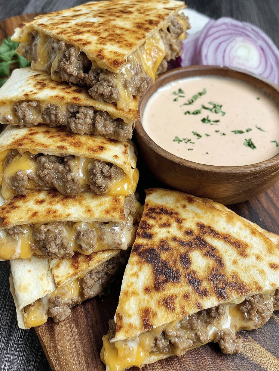 A stack of tacos with a bowl of sauce.