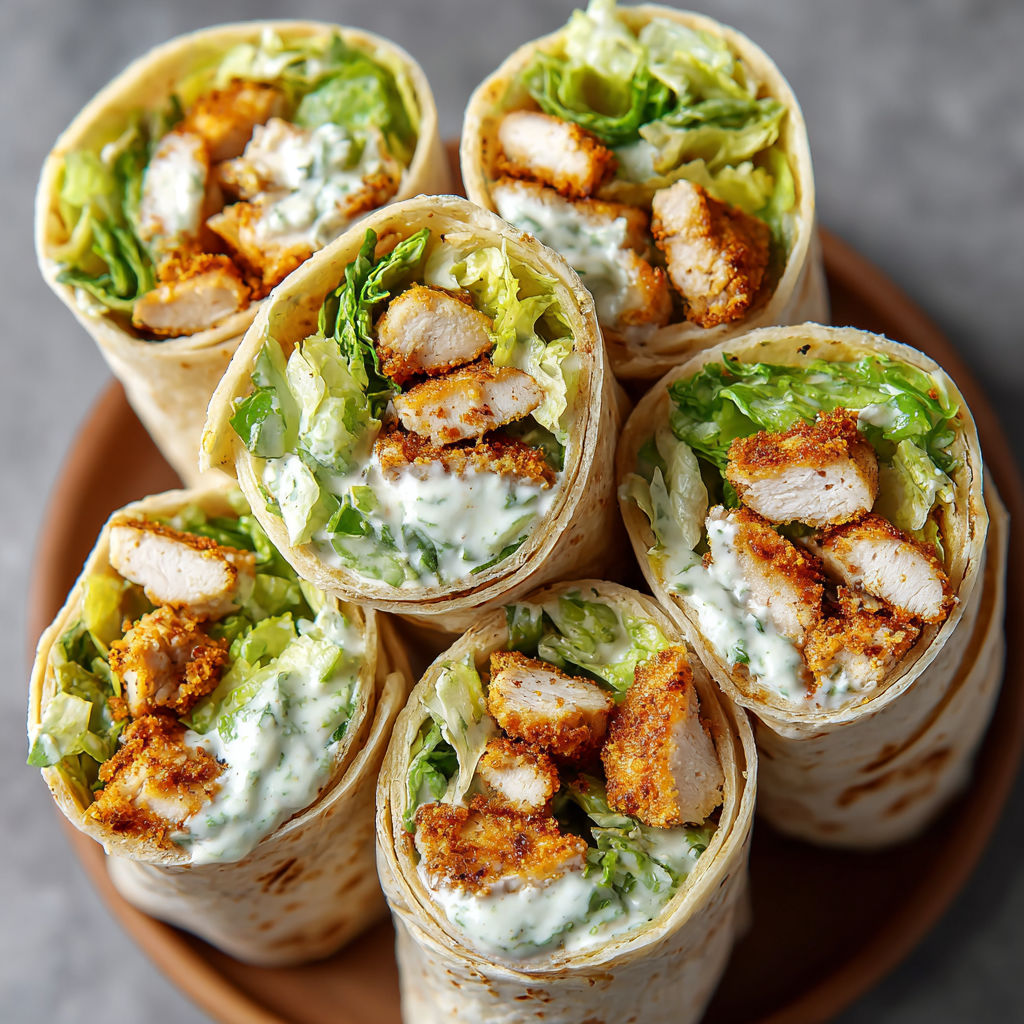A plate of chicken wraps with lettuce and cheese.