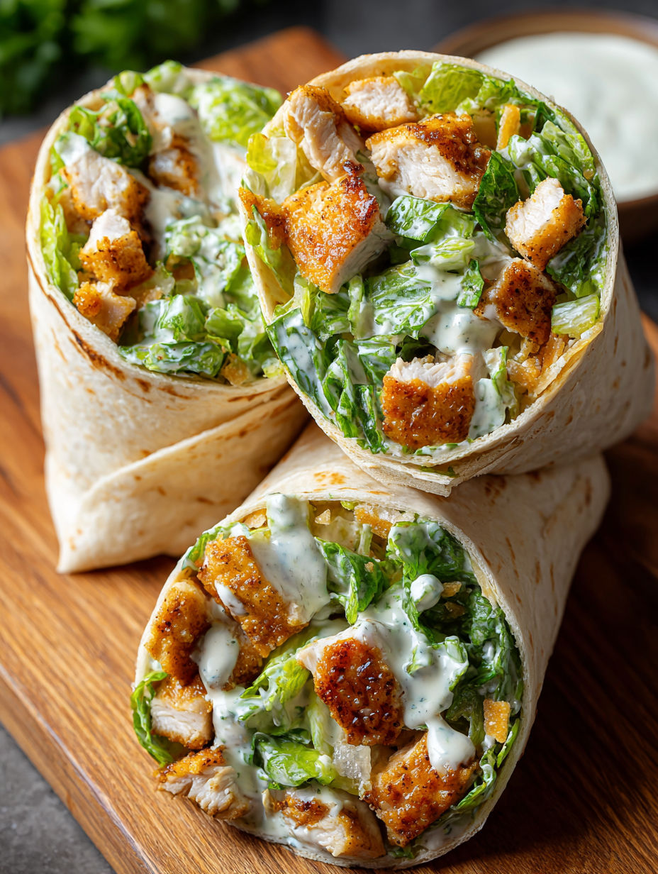 A chicken wrap with lettuce and cheese.