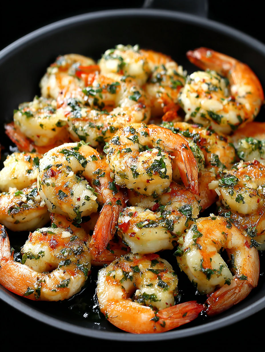 A bowl of shrimp with a green sauce.