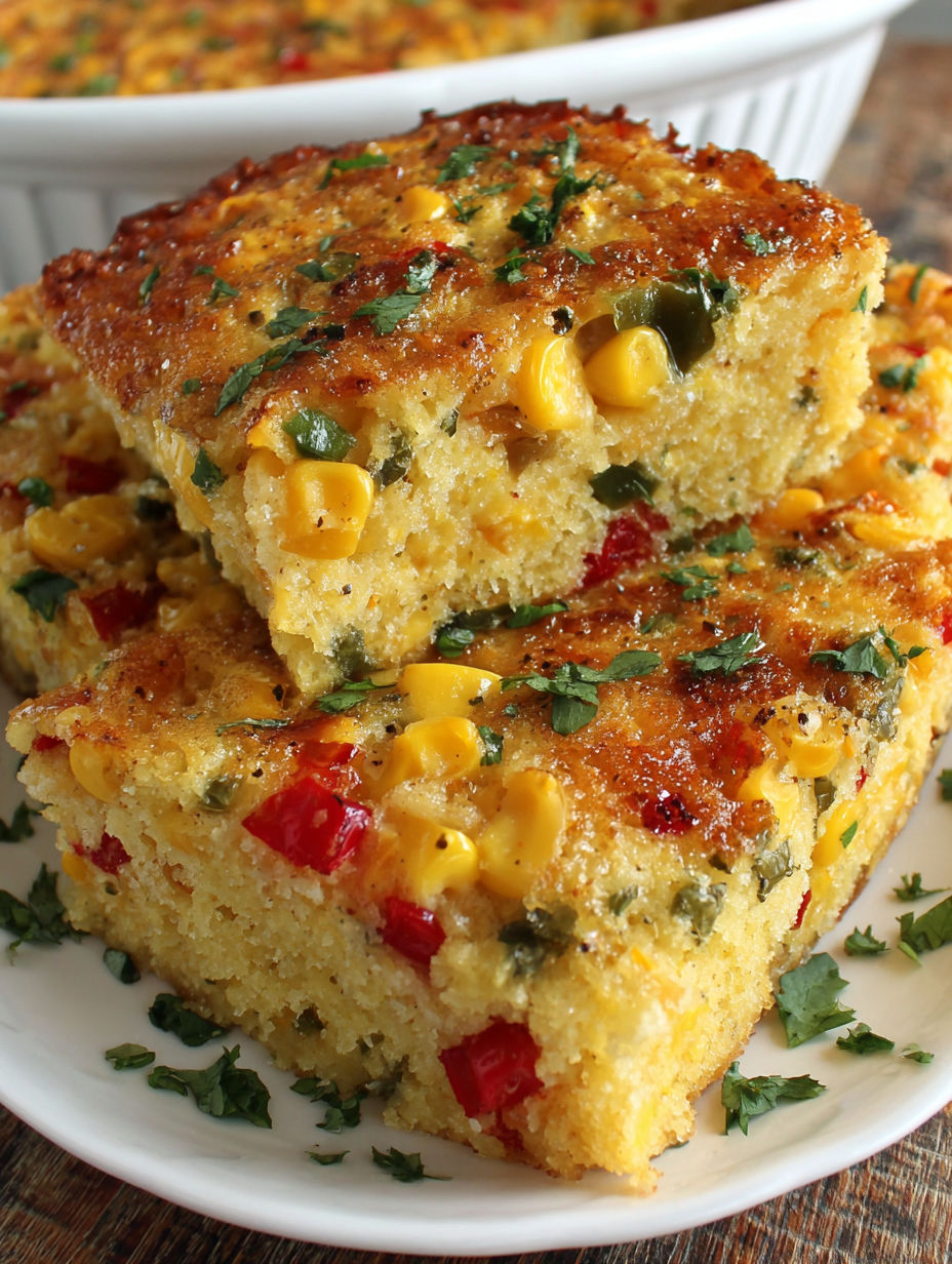 A plate of Tex-Mex Corn Casserole.