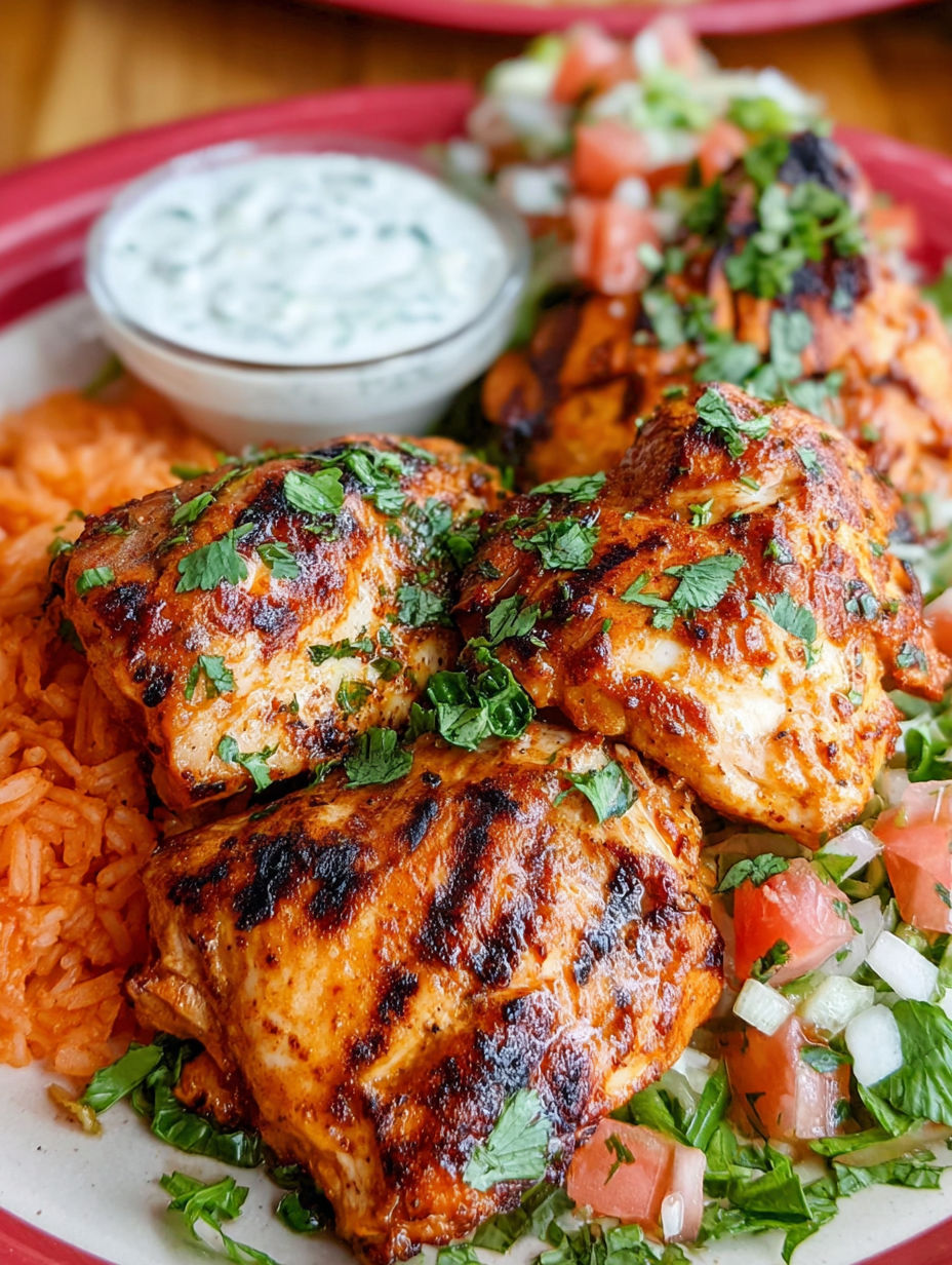 Grilled Pollo Loco Delight with a side of rice and tomatoes.