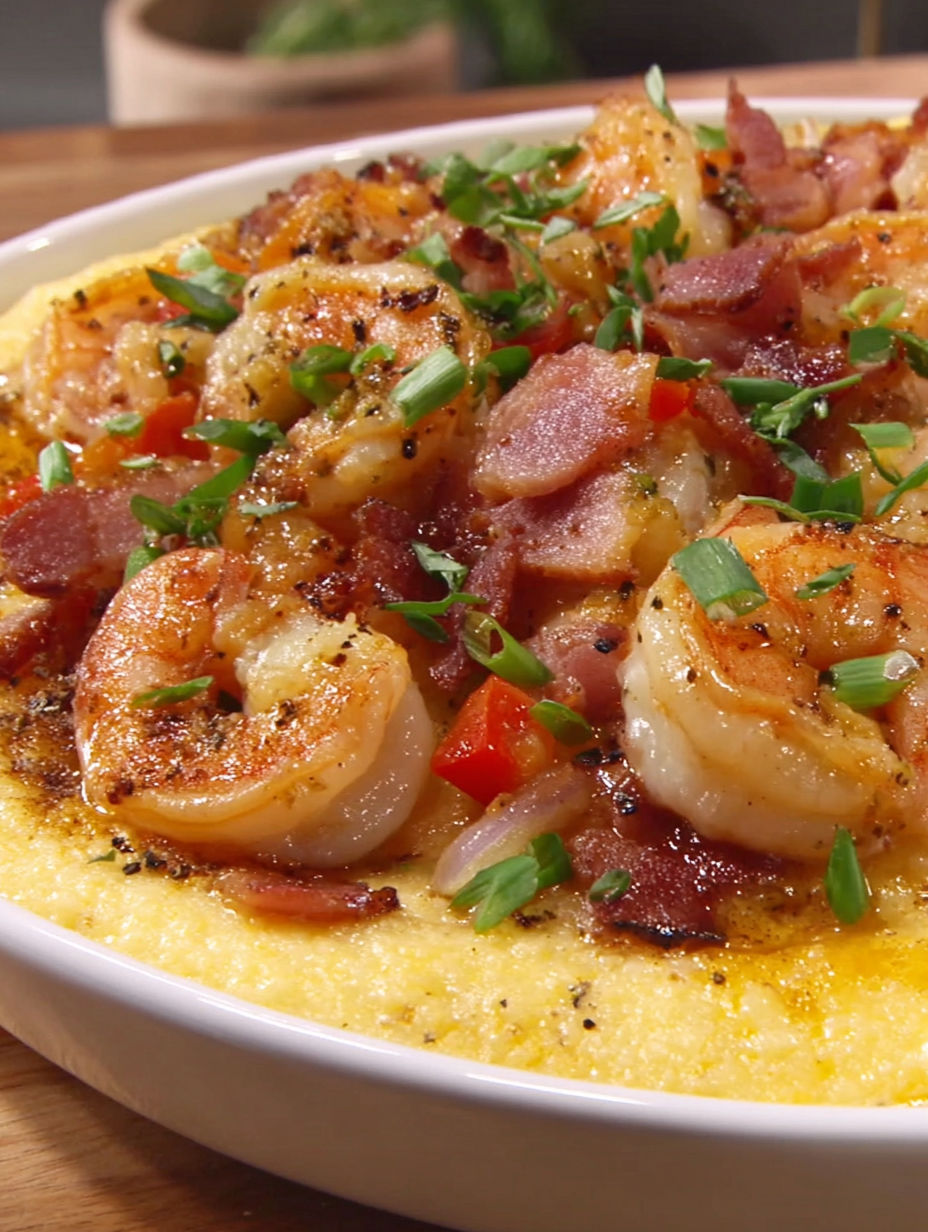 A plate of shrimp and grits casserole.