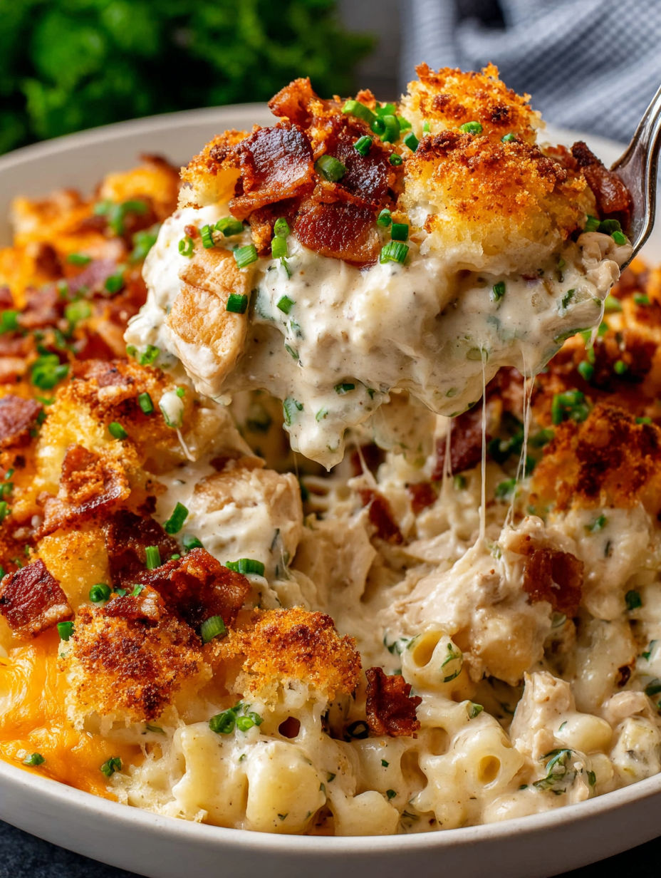 A creamy crack chicken bake with bacon and cheese.
